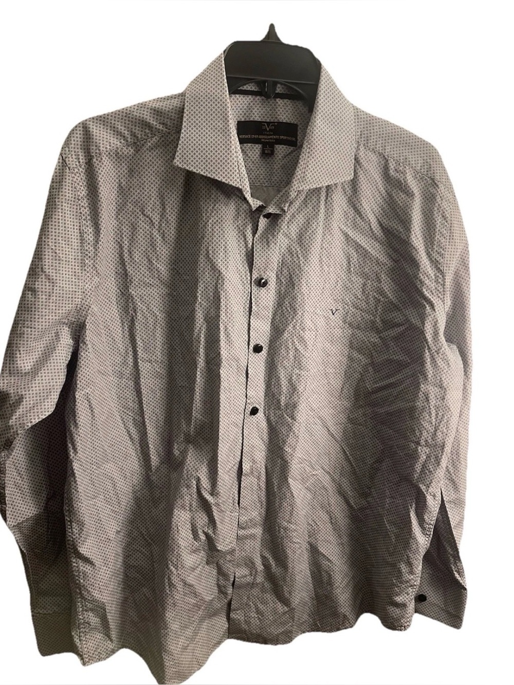 Versace 19V69 Italia Dress Shirt Men Large 16.5 Gray Geometric Button Up